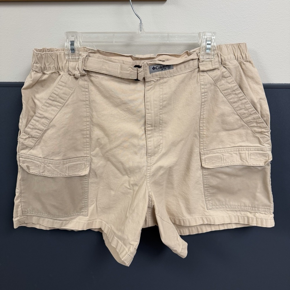 Mens Columbia PFG Cargo Shorts 6" Tan Mesh Pockets 100% Cotton sz XL